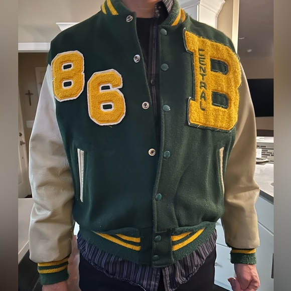 Powers Other - VNTG 1980s' Green and Tan Varsity H.S. Jacket, Men's Size 42
